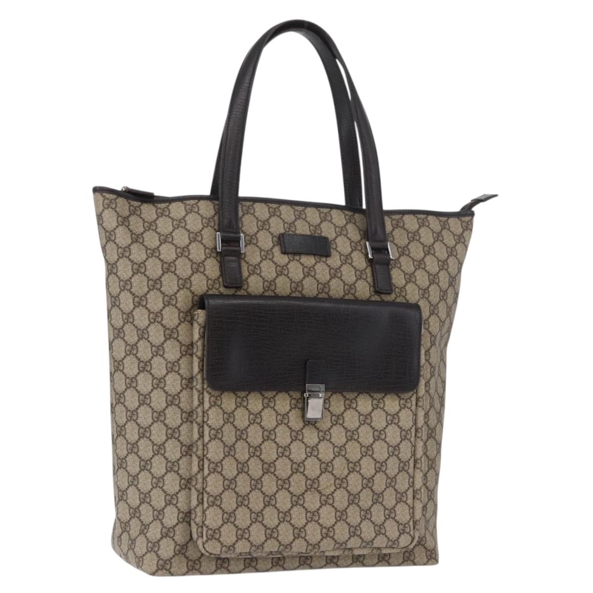 GUCCI GG Supreme Tote Bag PVC Beige Silver 108832 Auth ep13423