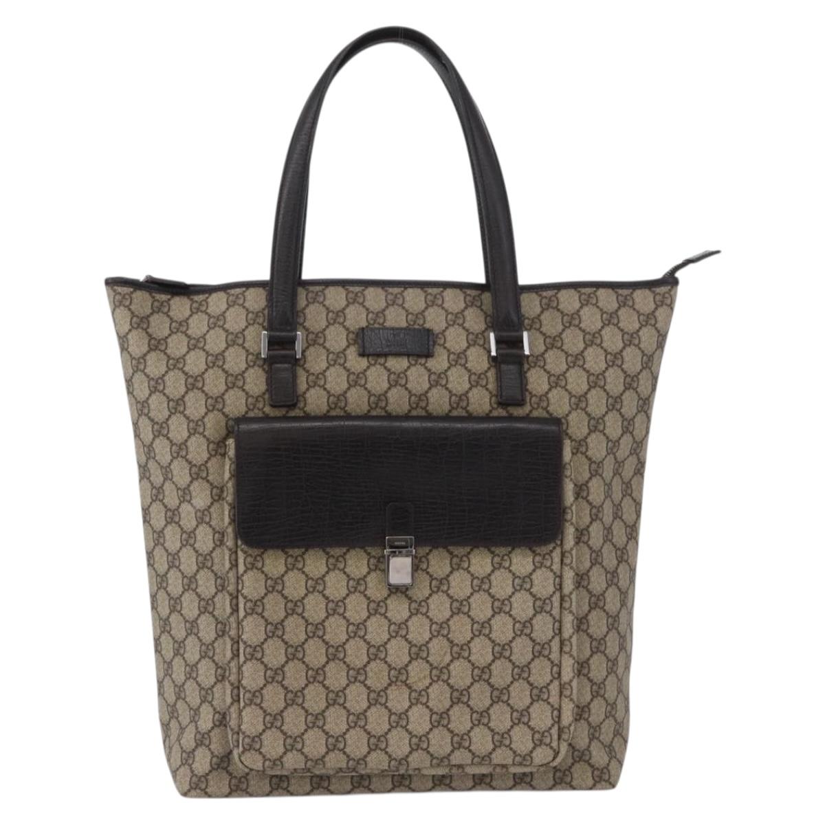 GUCCI GG Supreme Tote Bag PVC Beige Silver 108832 Auth ep13423