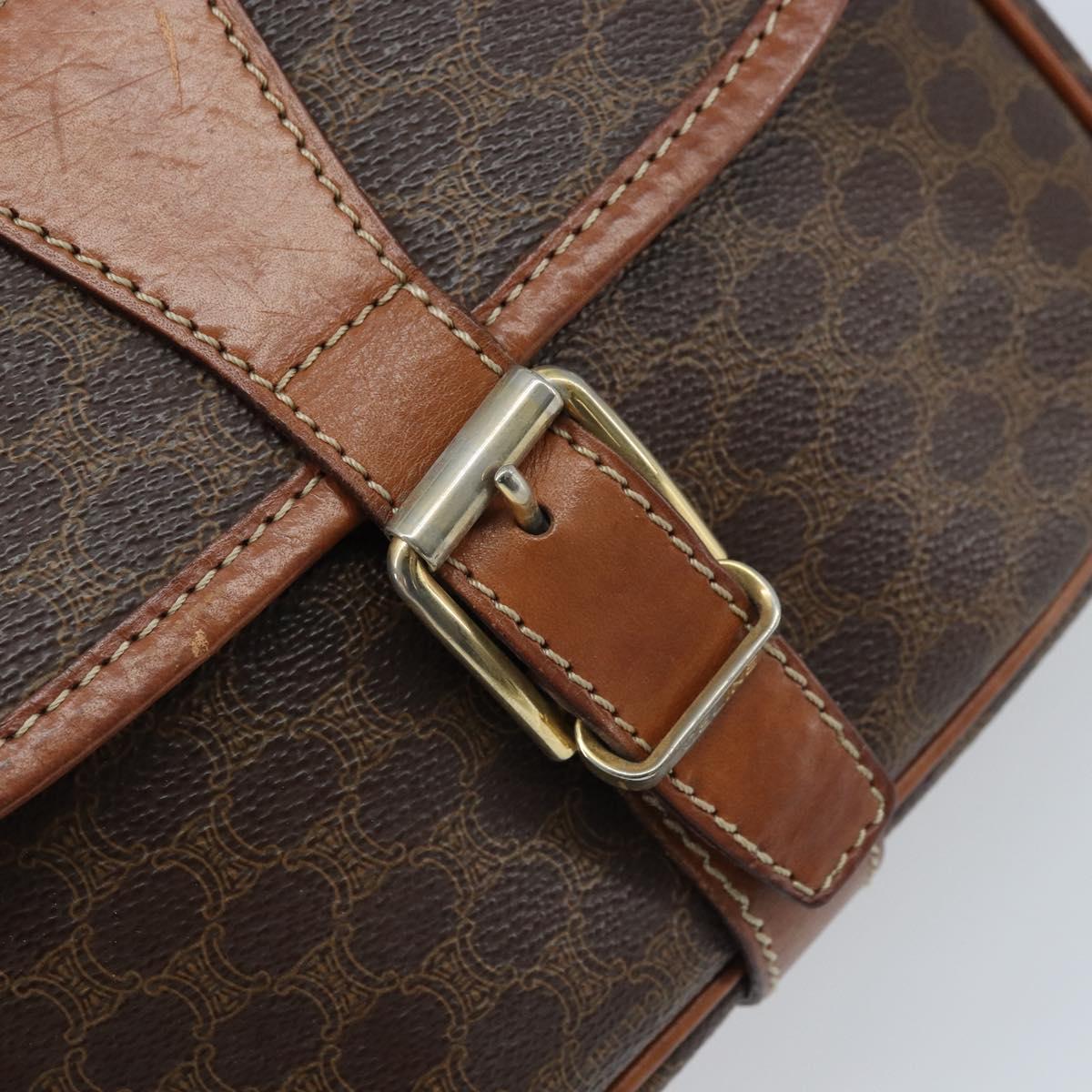 CELINE Macadam Canvas Shoulder Bag PVC Leather Brown Gold Auth ep13426