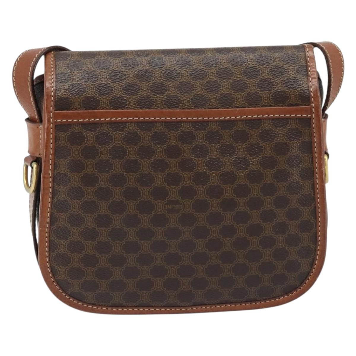CELINE Macadam Canvas Shoulder Bag PVC Leather Brown Gold Auth ep13426