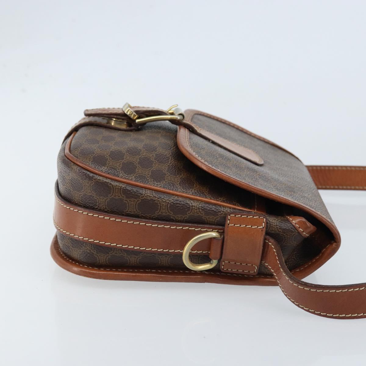CELINE Macadam Canvas Shoulder Bag PVC Leather Brown Gold Auth ep13426