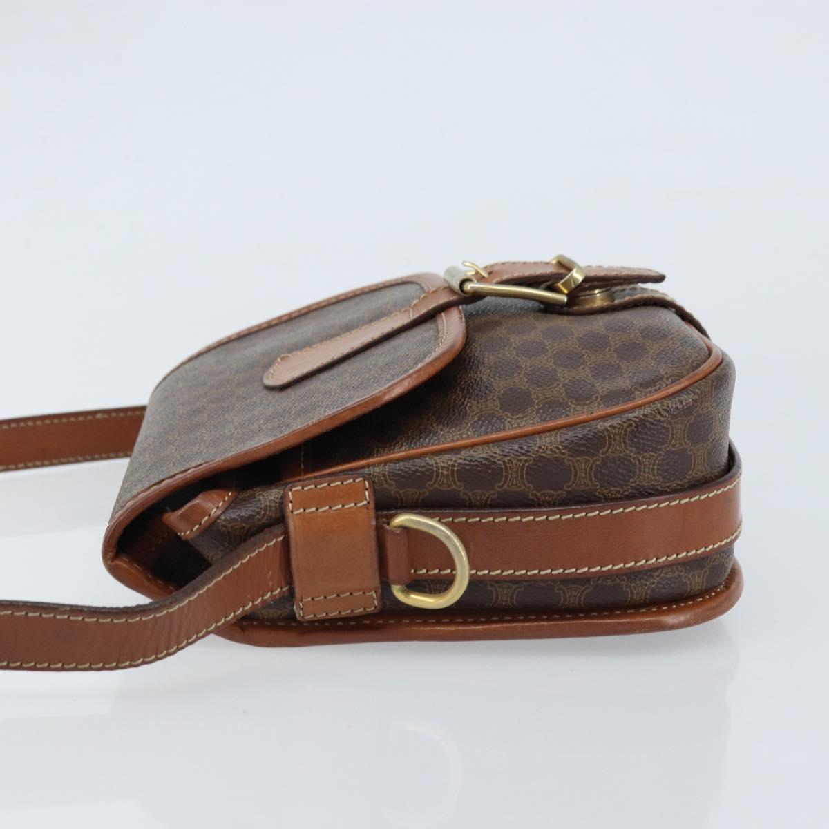 CELINE Macadam Canvas Shoulder Bag PVC Leather Brown Gold Auth ep13426