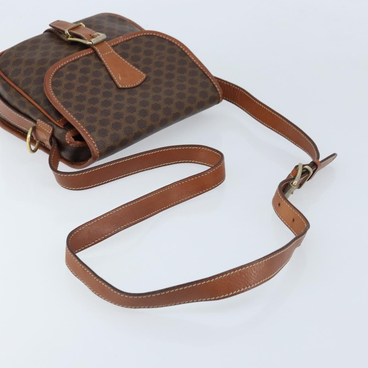 CELINE Macadam Canvas Shoulder Bag PVC Leather Brown Gold Auth ep13426