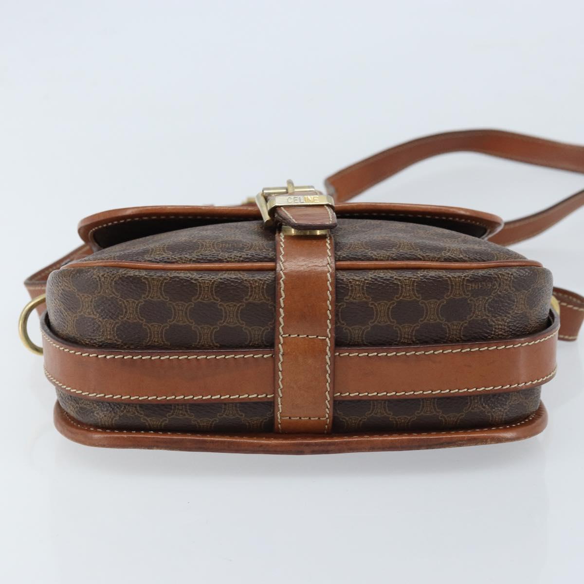 CELINE Macadam Canvas Shoulder Bag PVC Leather Brown Gold Auth ep13426