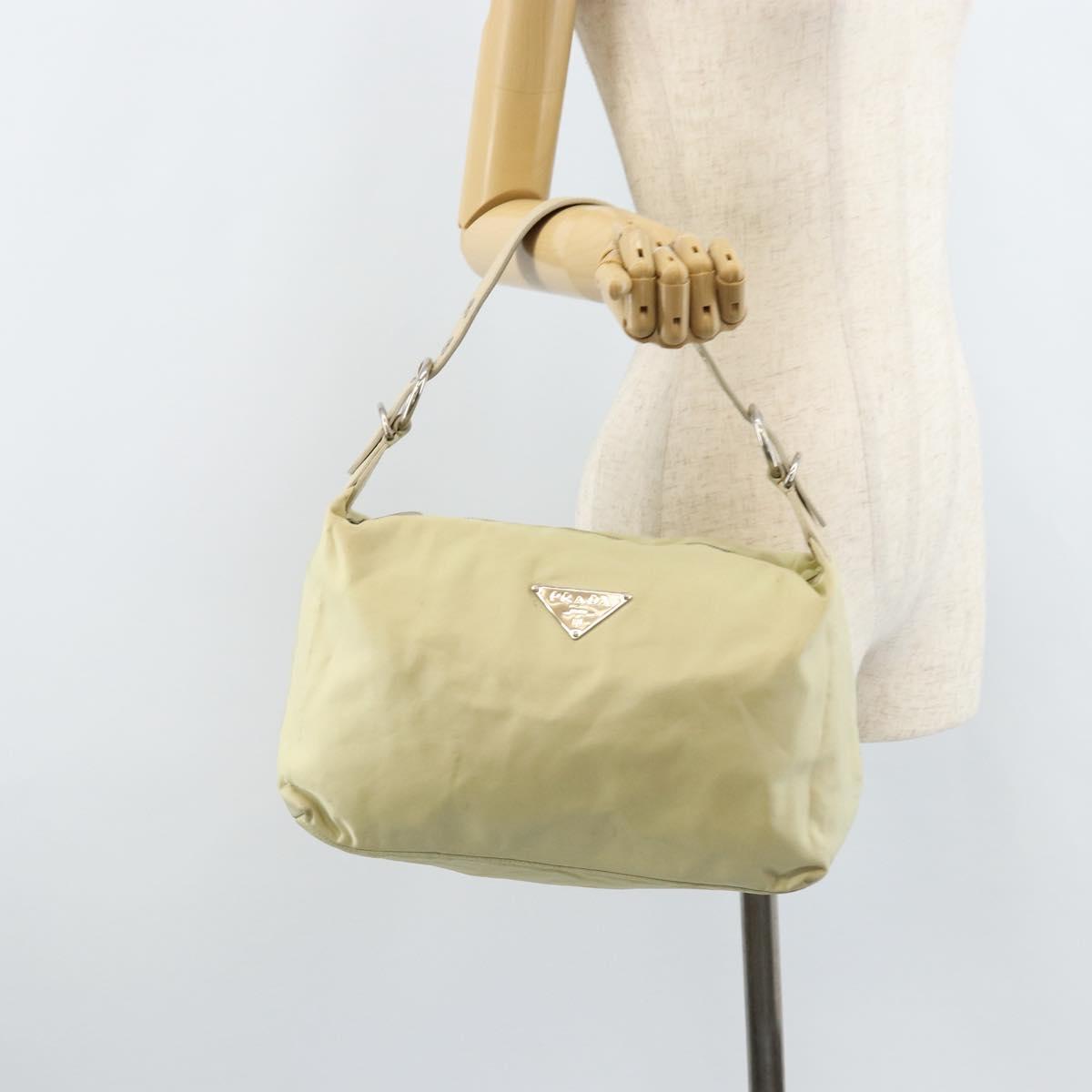PRADA Shoulder Bag Nylon Ivory Silver Auth ep13428