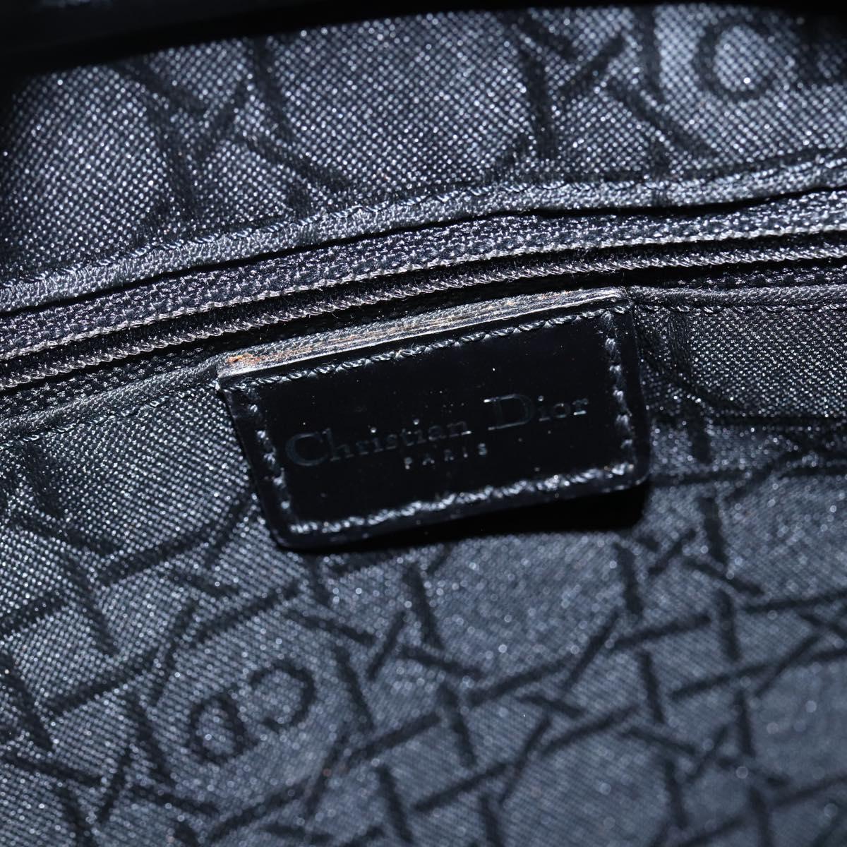 Christian Dior Maris Pearl Tote Bag Patent leather Black Silver Auth ep13429