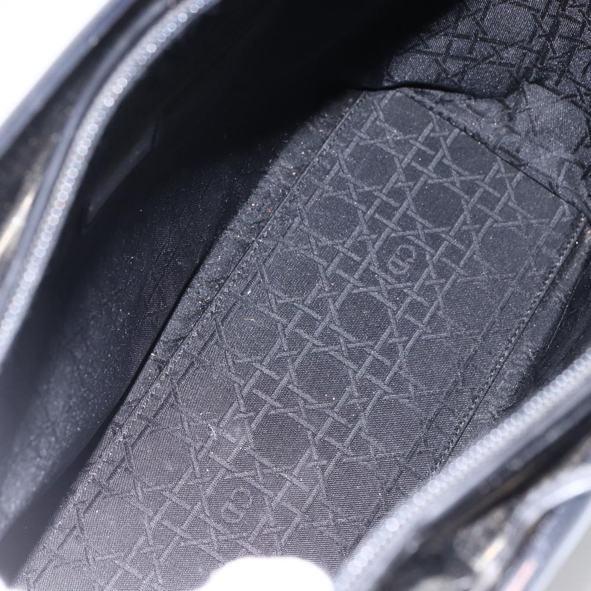 Christian Dior Maris Pearl Tote Bag Patent leather Black Silver Auth ep13429