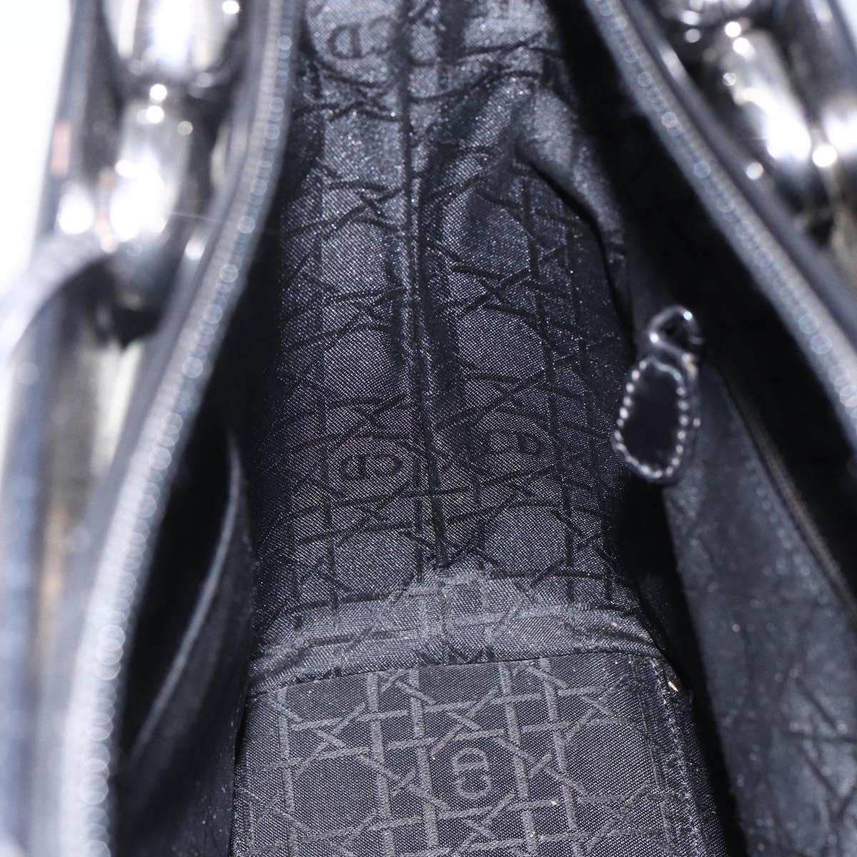 Christian Dior Maris Pearl Tote Bag Patent leather Black Silver Auth ep13429