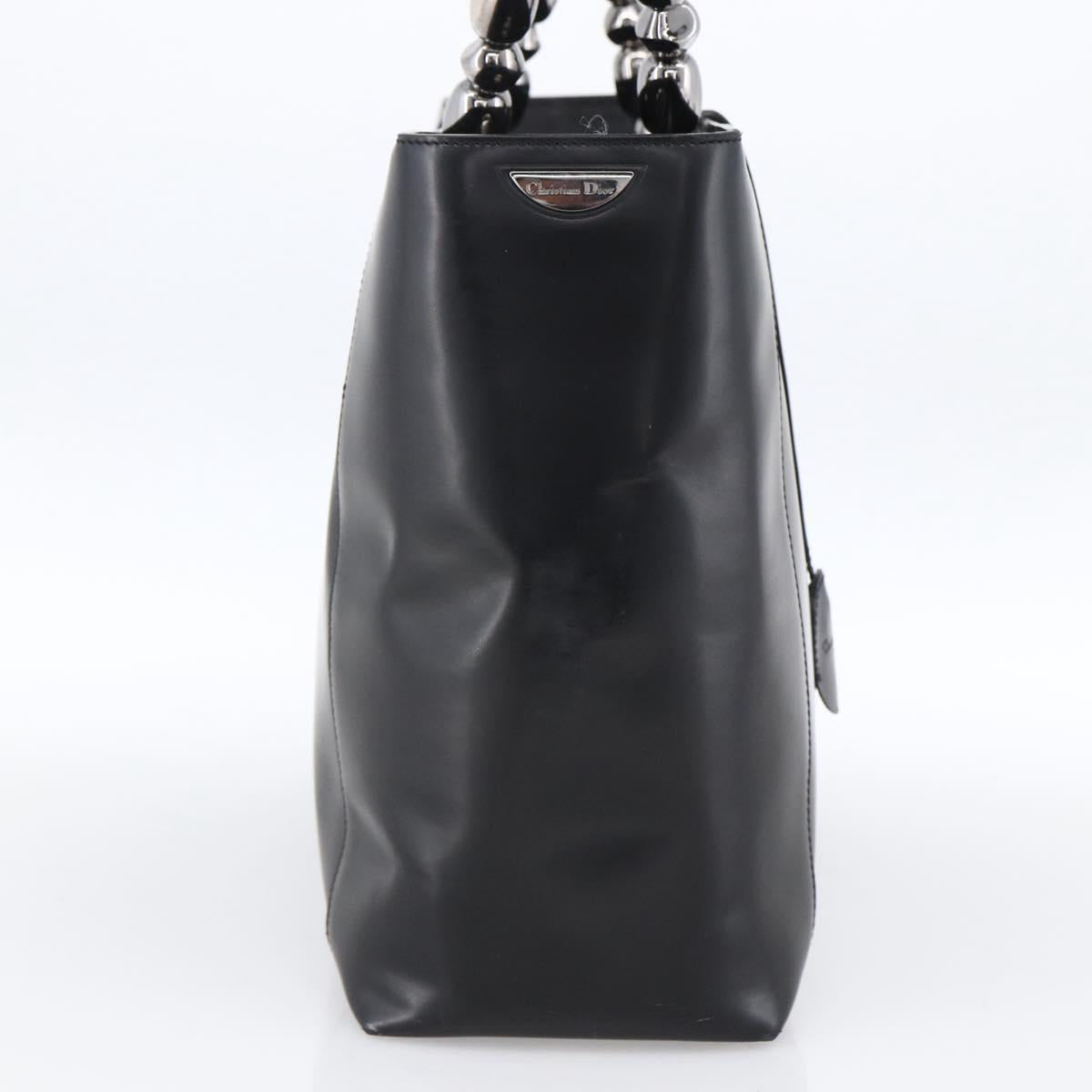 Christian Dior Maris Pearl Tote Bag Patent leather Black Silver Auth ep13429