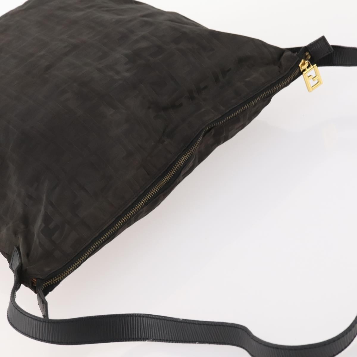 FENDI Zucca Canvas Shoulder Bag Black Gold Auth ep13431