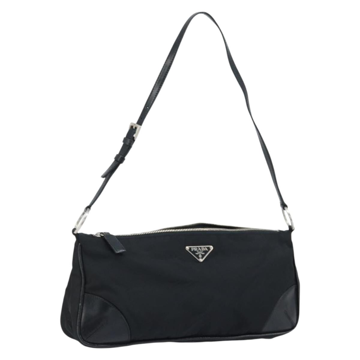 PRADA Shoulder Bag Nylon Black Silver Auth ep13433