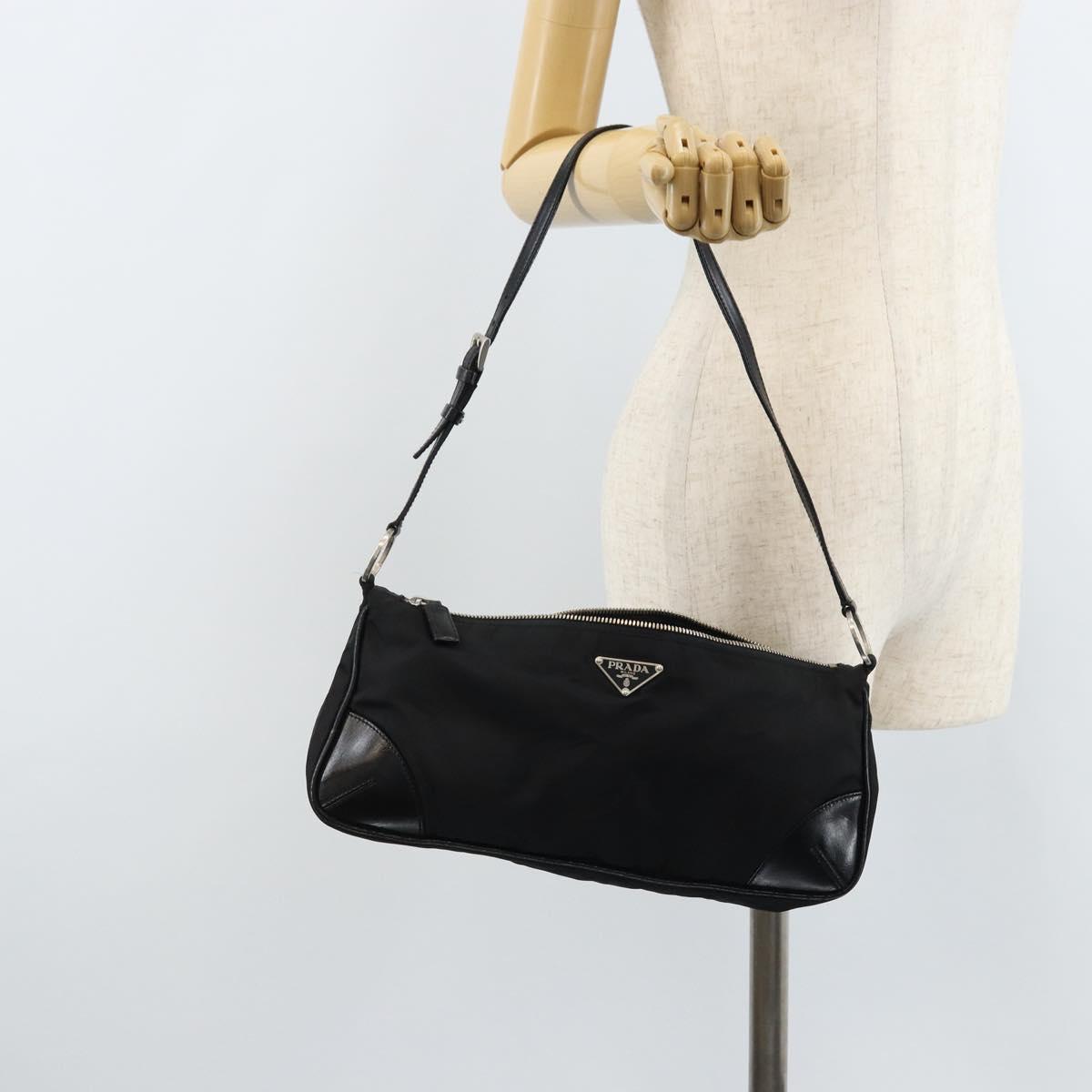 PRADA Shoulder Bag Nylon Black Silver Auth ep13433