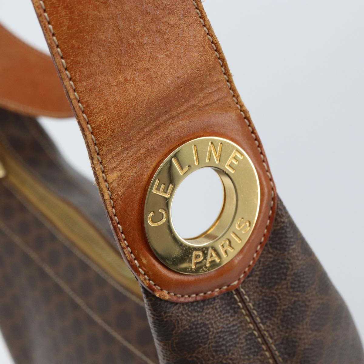 CELINE Macadam Canvas Shoulder Bag PVC Leather Brown Gold Auth ep13438