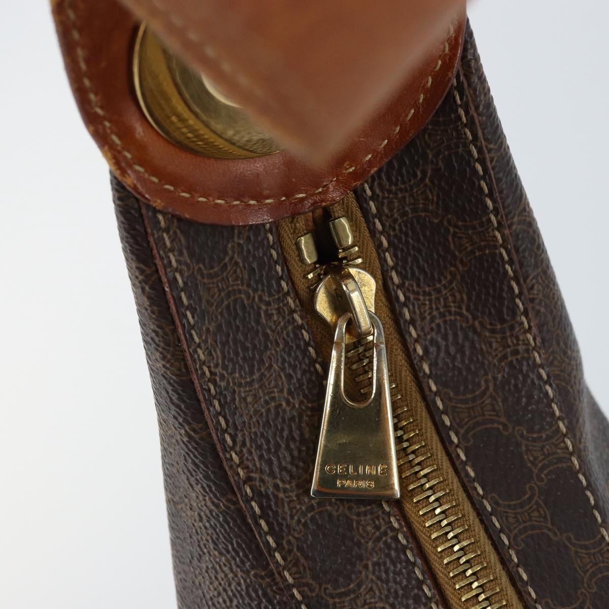 CELINE Macadam Canvas Shoulder Bag PVC Leather Brown Gold Auth ep13438