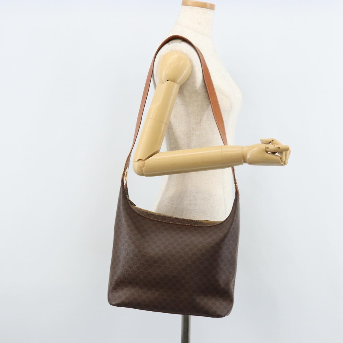 CELINE Macadam Canvas Shoulder Bag PVC Leather Brown Gold Auth ep13438