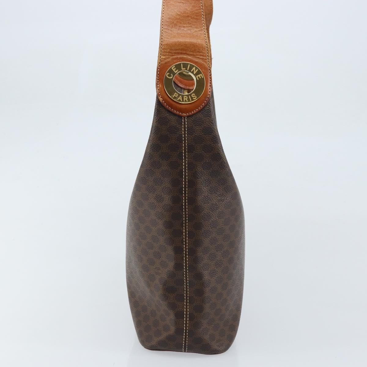 CELINE Macadam Canvas Shoulder Bag PVC Leather Brown Gold Auth ep13438