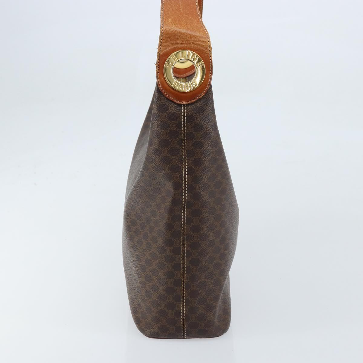 CELINE Macadam Canvas Shoulder Bag PVC Leather Brown Gold Auth ep13438