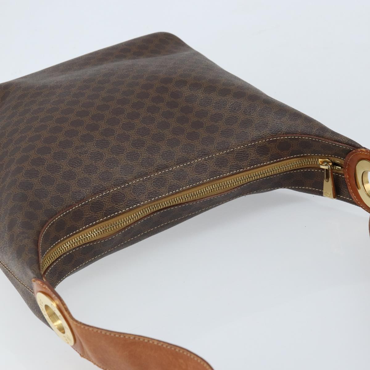 CELINE Macadam Canvas Shoulder Bag PVC Leather Brown Gold Auth ep13438