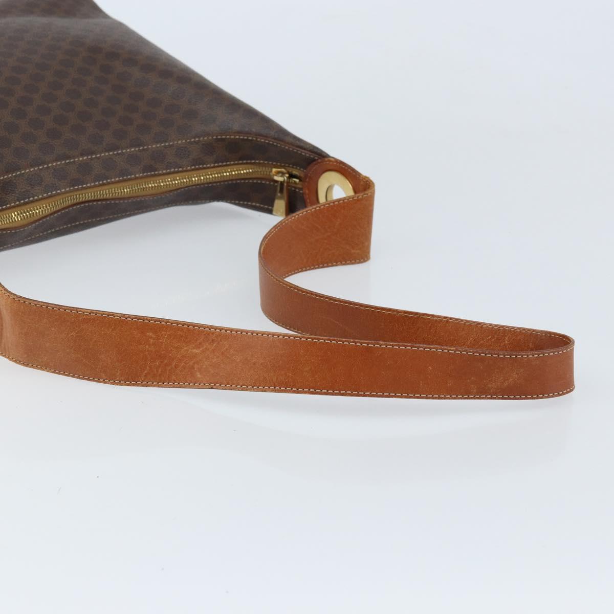 CELINE Macadam Canvas Shoulder Bag PVC Leather Brown Gold Auth ep13438