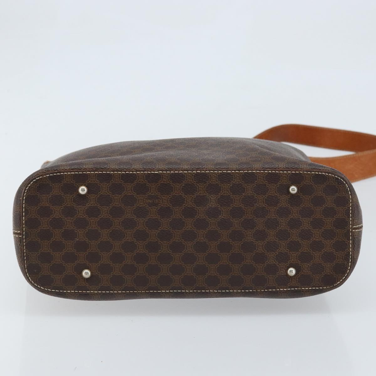 CELINE Macadam Canvas Shoulder Bag PVC Leather Brown Gold Auth ep13438