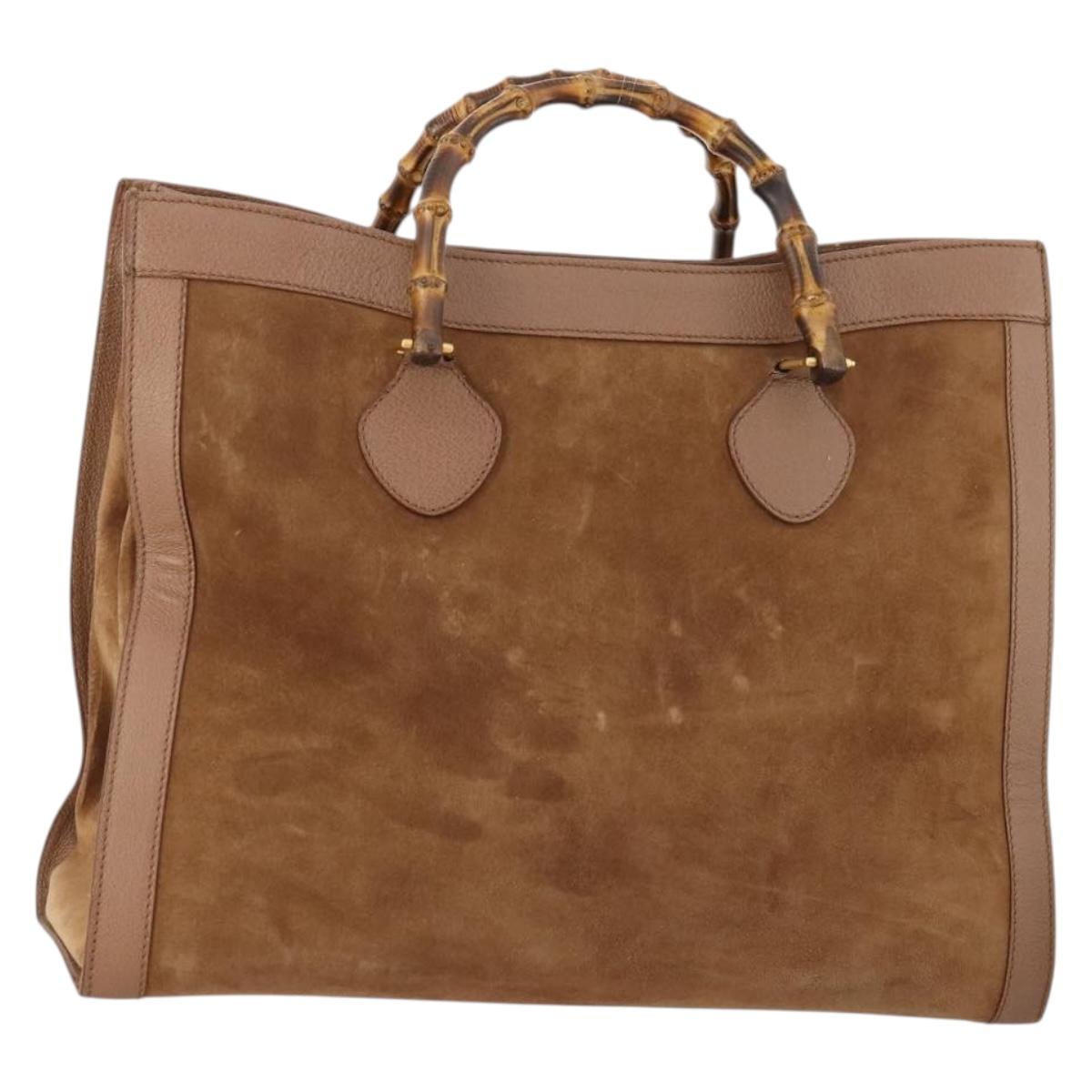 GUCCI Bamboo Shoulder Bag Suede Brown Gold 002 1434 0259 Auth ep13442