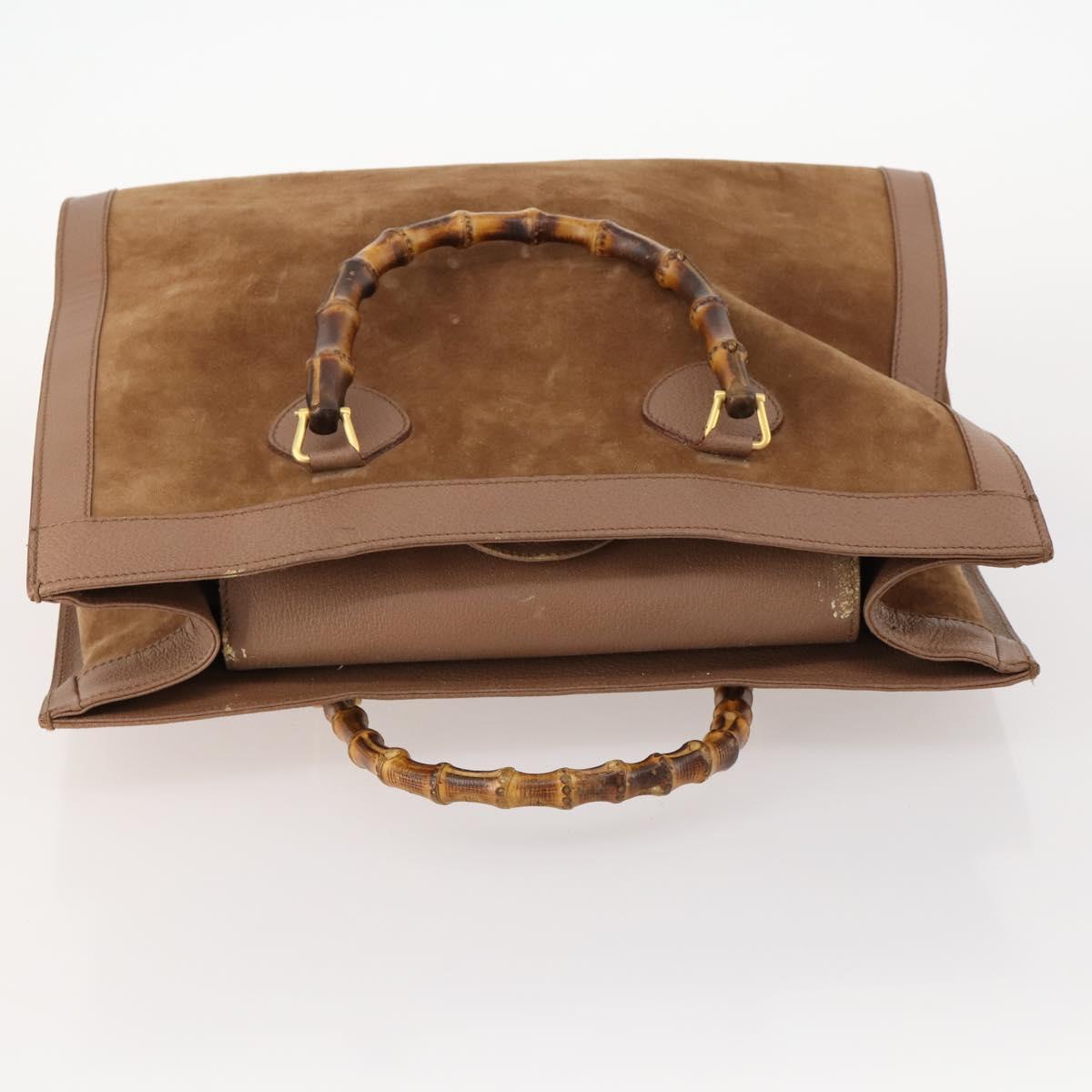 GUCCI Bamboo Shoulder Bag Suede Brown Gold 002 1434 0259 Auth ep13442