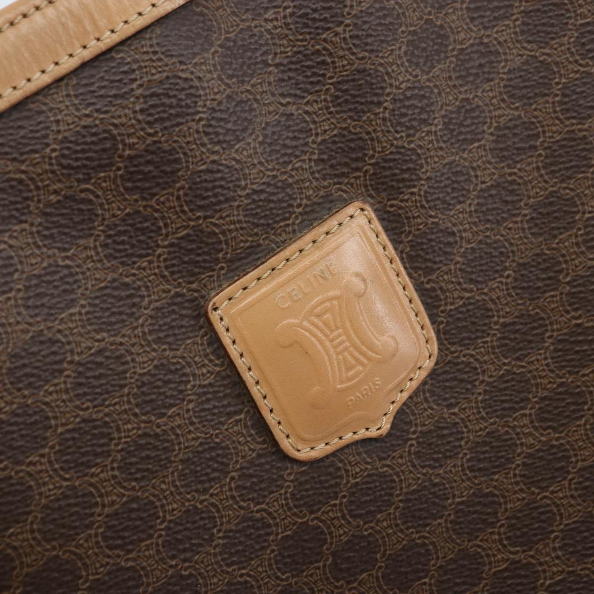 CELINE Macadam Canvas Tote Bag PVC Leather Brown Gold Auth ep13444