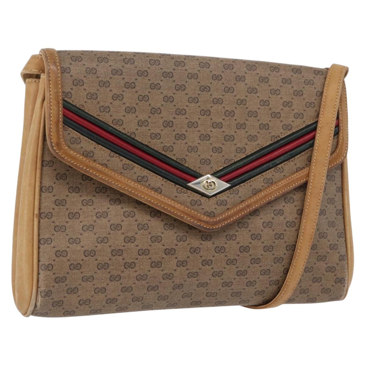 GUCCI Micro GG Supreme Web Sherry Line Shoulder Bag PVC Beige Gold Auth ep13446