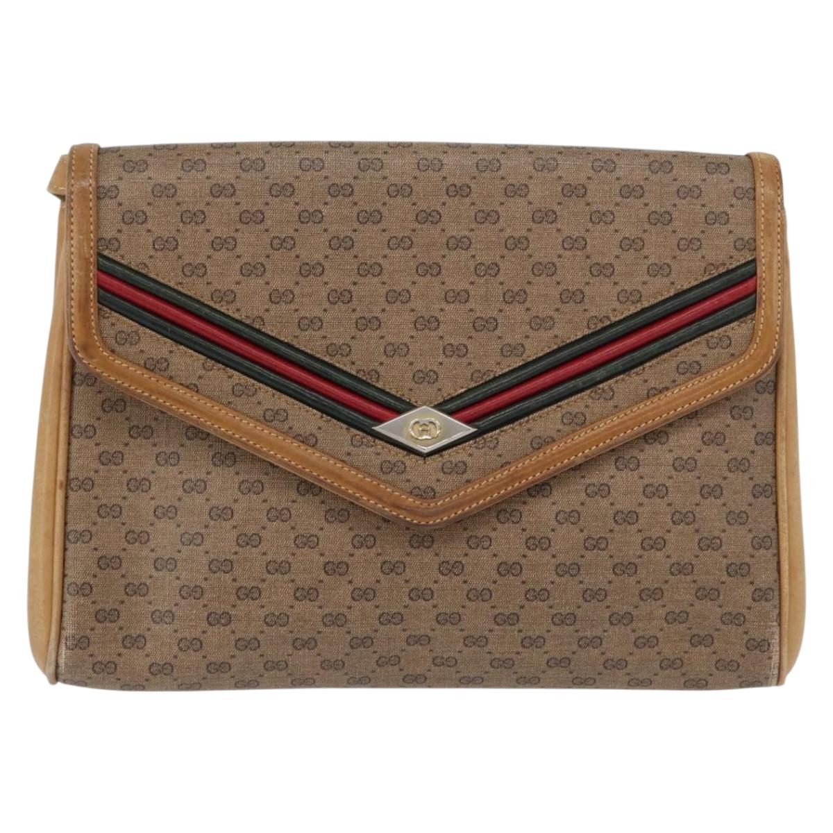 GUCCI Micro GG Supreme Web Sherry Line Shoulder Bag PVC Beige Gold Auth ep13446