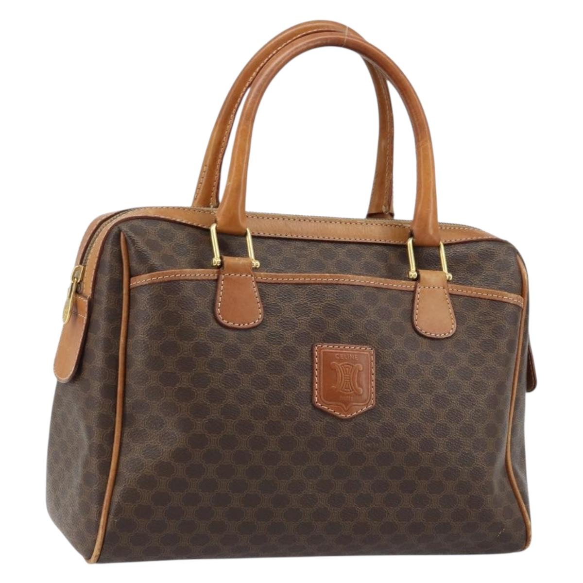 CELINE Macadam Canvas Hand Bag PVC Leather Brown Gold Auth ep13448
