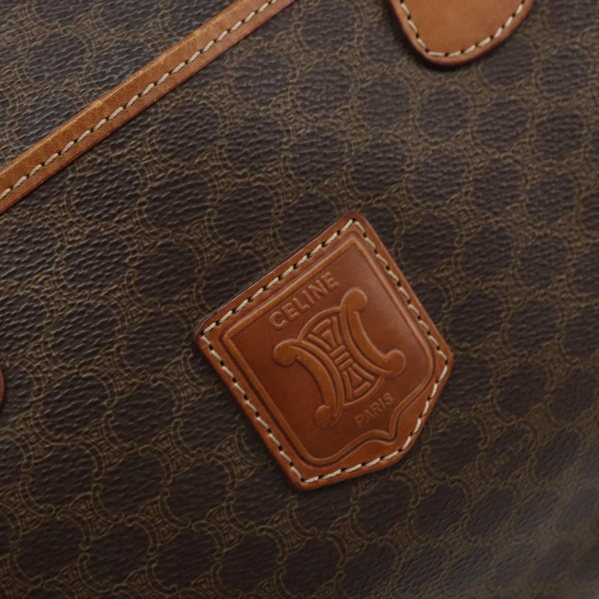 CELINE Macadam Canvas Hand Bag PVC Leather Brown Gold Auth ep13448