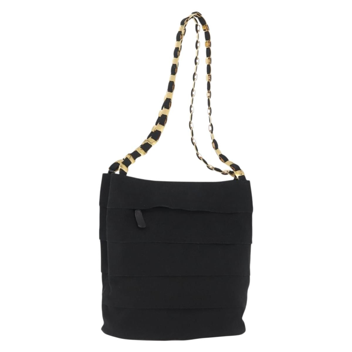 Salvatore Ferragamo Chain Vala Shoulder Bag Nylon Black Gold Auth ep13450