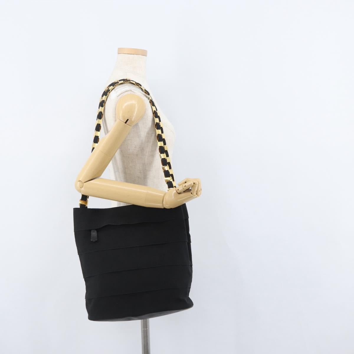 Salvatore Ferragamo Chain Vala Shoulder Bag Nylon Black Gold Auth ep13450