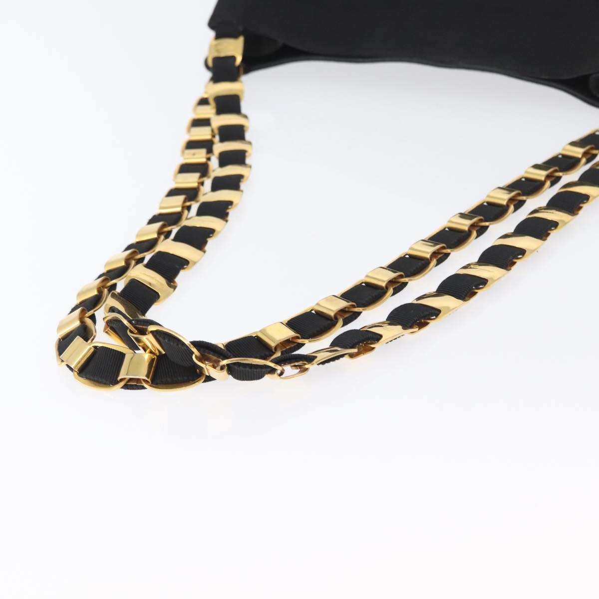 Salvatore Ferragamo Chain Vala Shoulder Bag Nylon Black Gold Auth ep13450