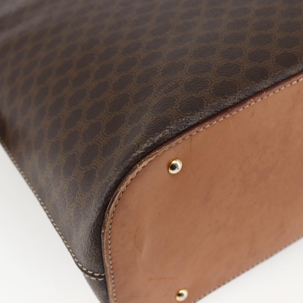 CELINE Macadam Canvas Hand Bag PVC Leather 2way Brown Gold Auth ep13453