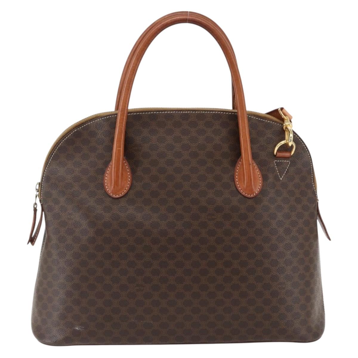 CELINE Macadam Canvas Hand Bag PVC Leather 2way Brown Gold Auth ep13453