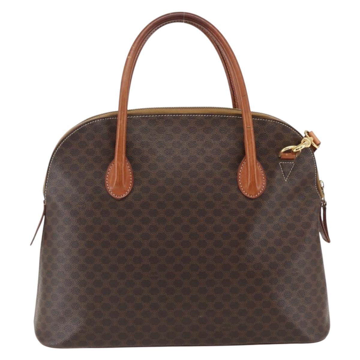 CELINE Macadam Canvas Hand Bag PVC Leather 2way Brown Gold Auth ep13453