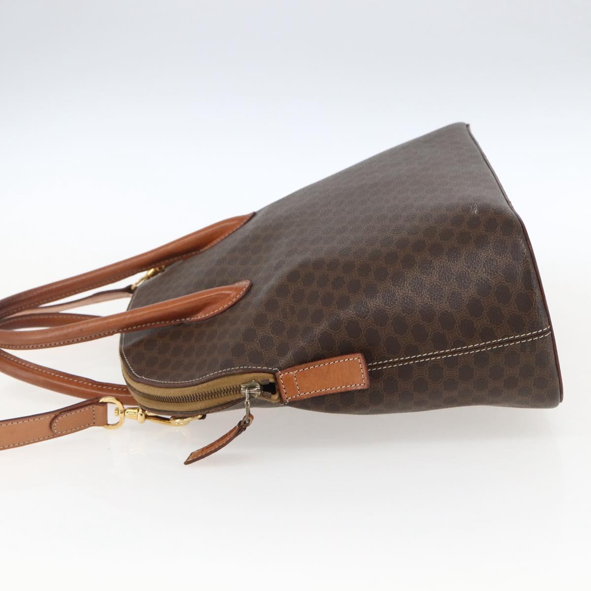 CELINE Macadam Canvas Hand Bag PVC Leather 2way Brown Gold Auth ep13453