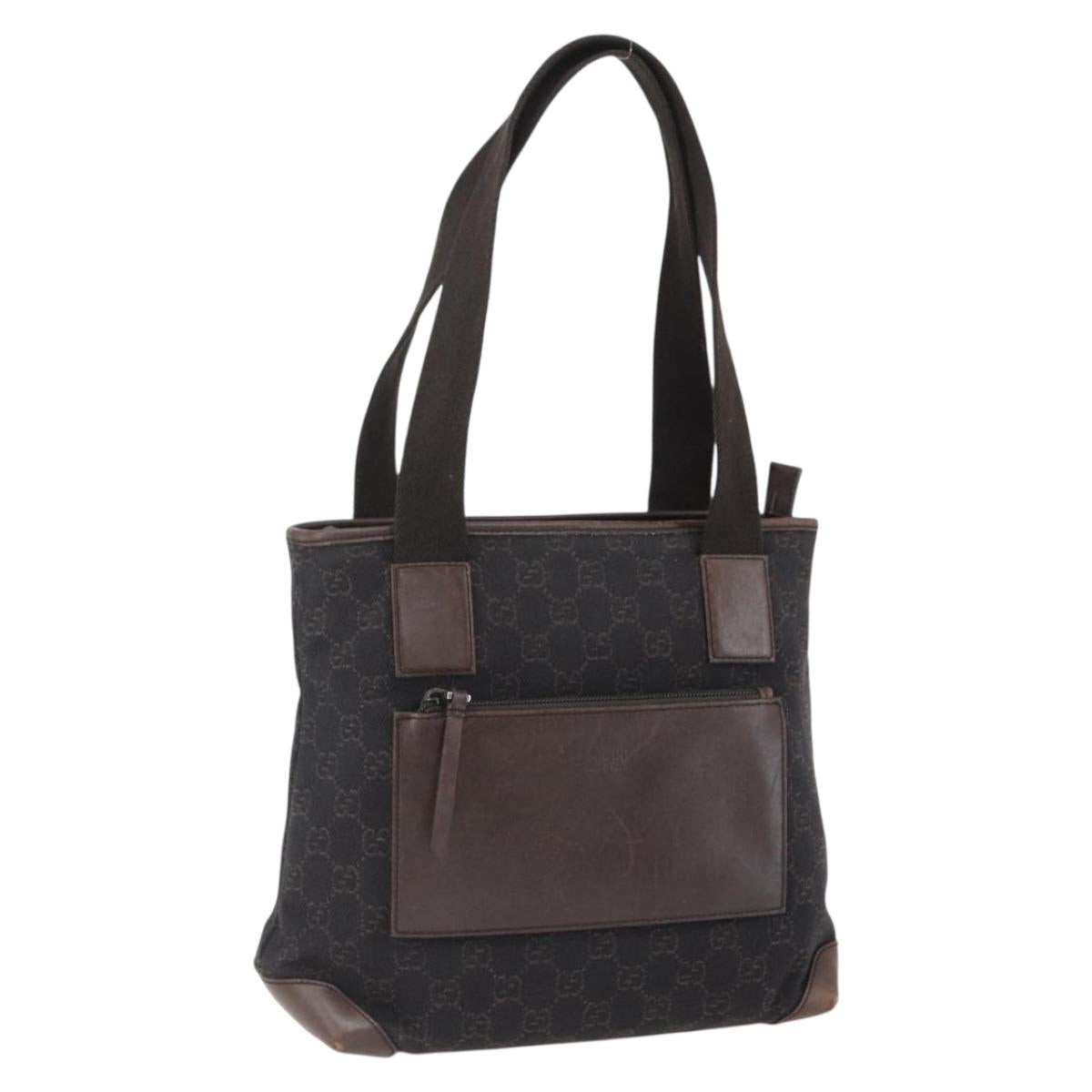 GUCCI GG Canvas Tote Bag Dark Brown Silver 28893 Auth ep13456