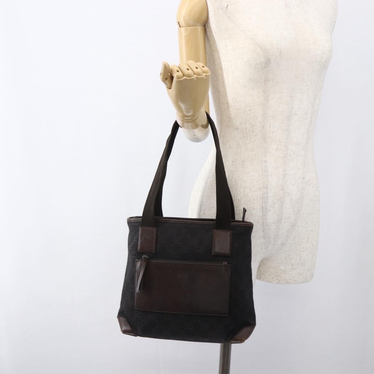 GUCCI GG Canvas Tote Bag Dark Brown Silver 28893 Auth ep13456