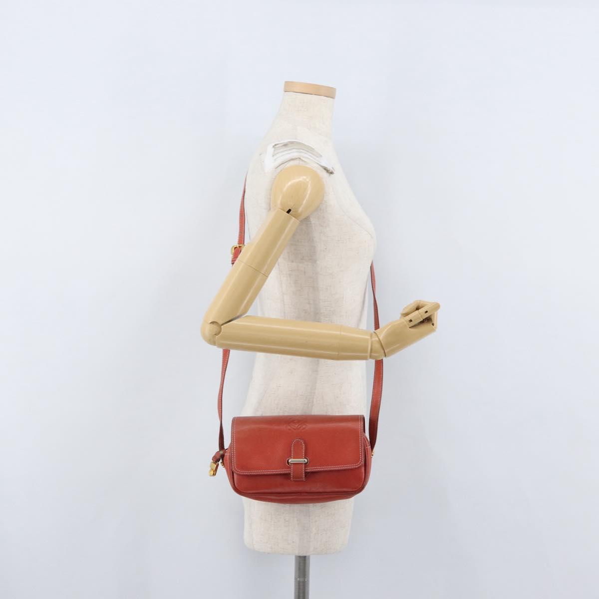 LOEWE Shoulder Bag Leather Red Gold Auth ep13468
