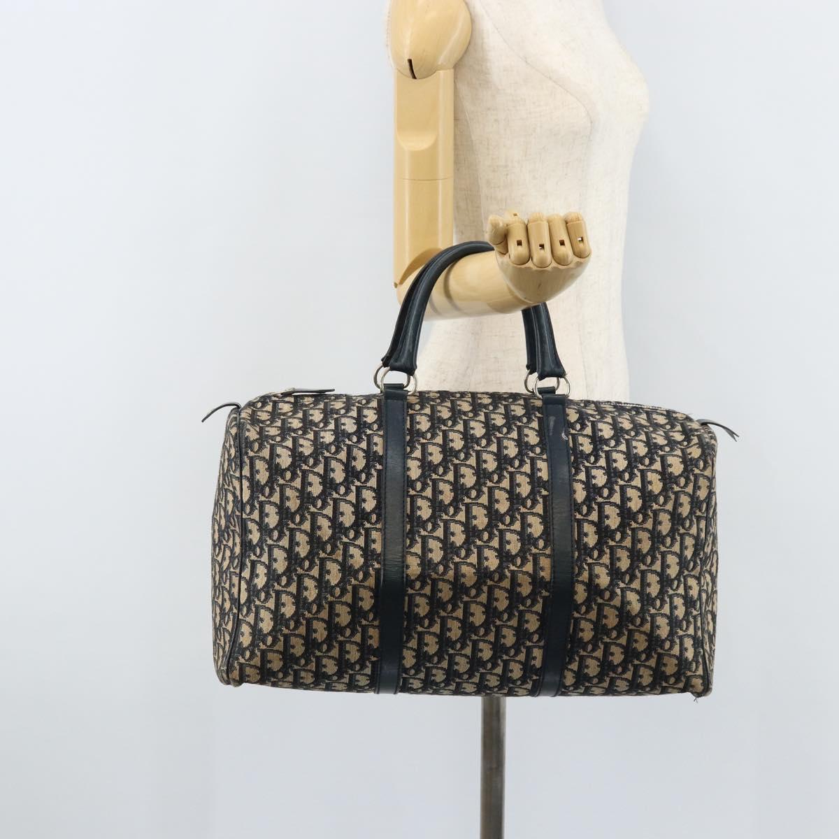 Christian Dior Trotter Canvas Boston Bag Navy Silver Auth ep13473