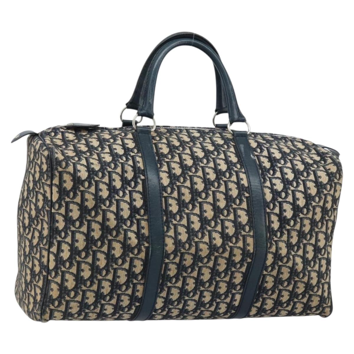 Christian Dior Trotter Canvas Boston Bag Navy Silver Auth ep13473