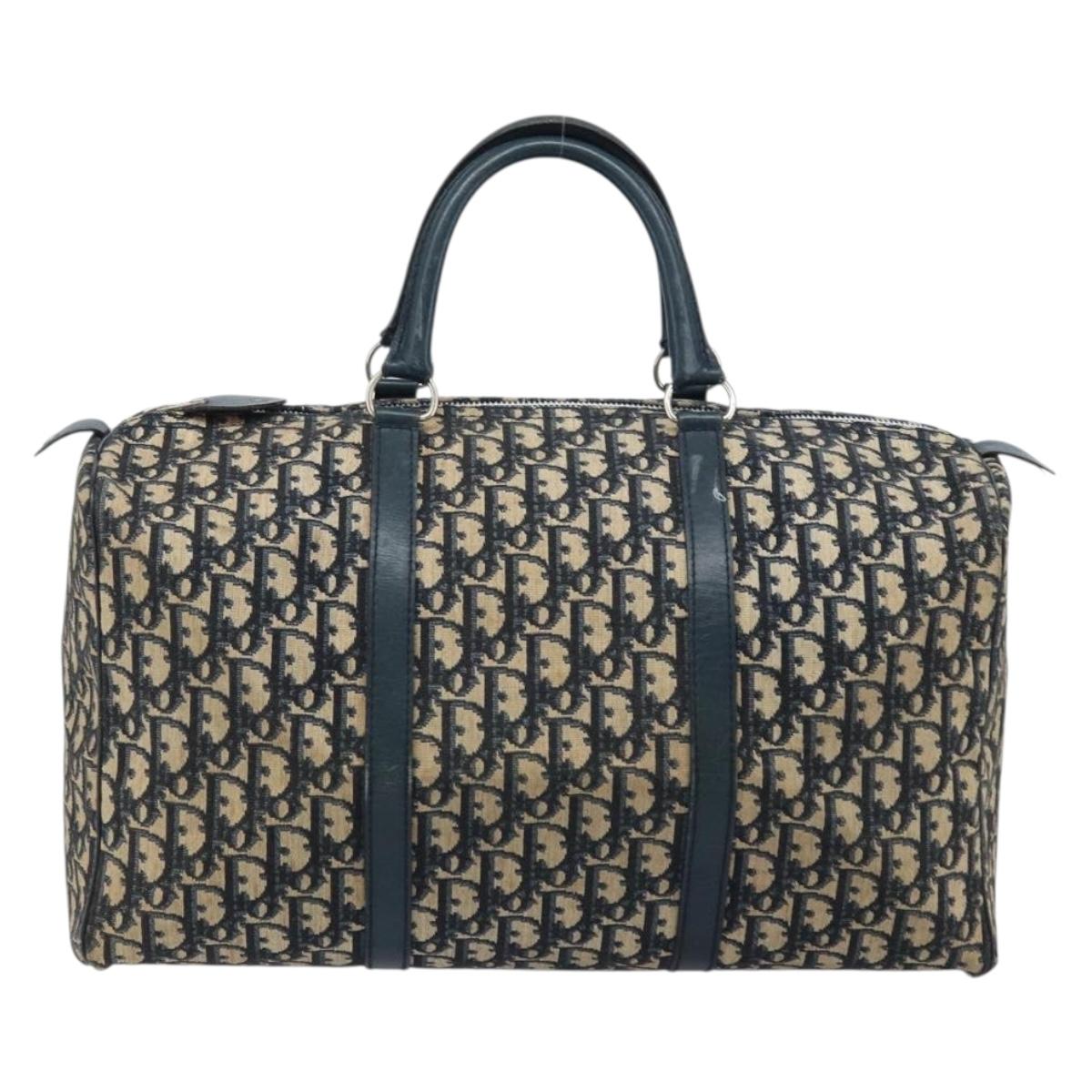 Christian Dior Trotter Canvas Boston Bag Navy Silver Auth ep13473