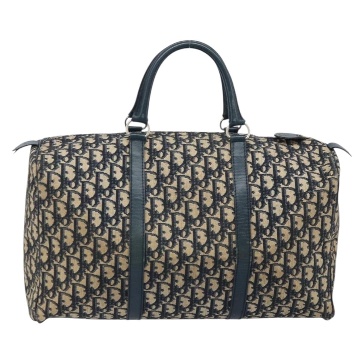Christian Dior Trotter Canvas Boston Bag Navy Silver Auth ep13473