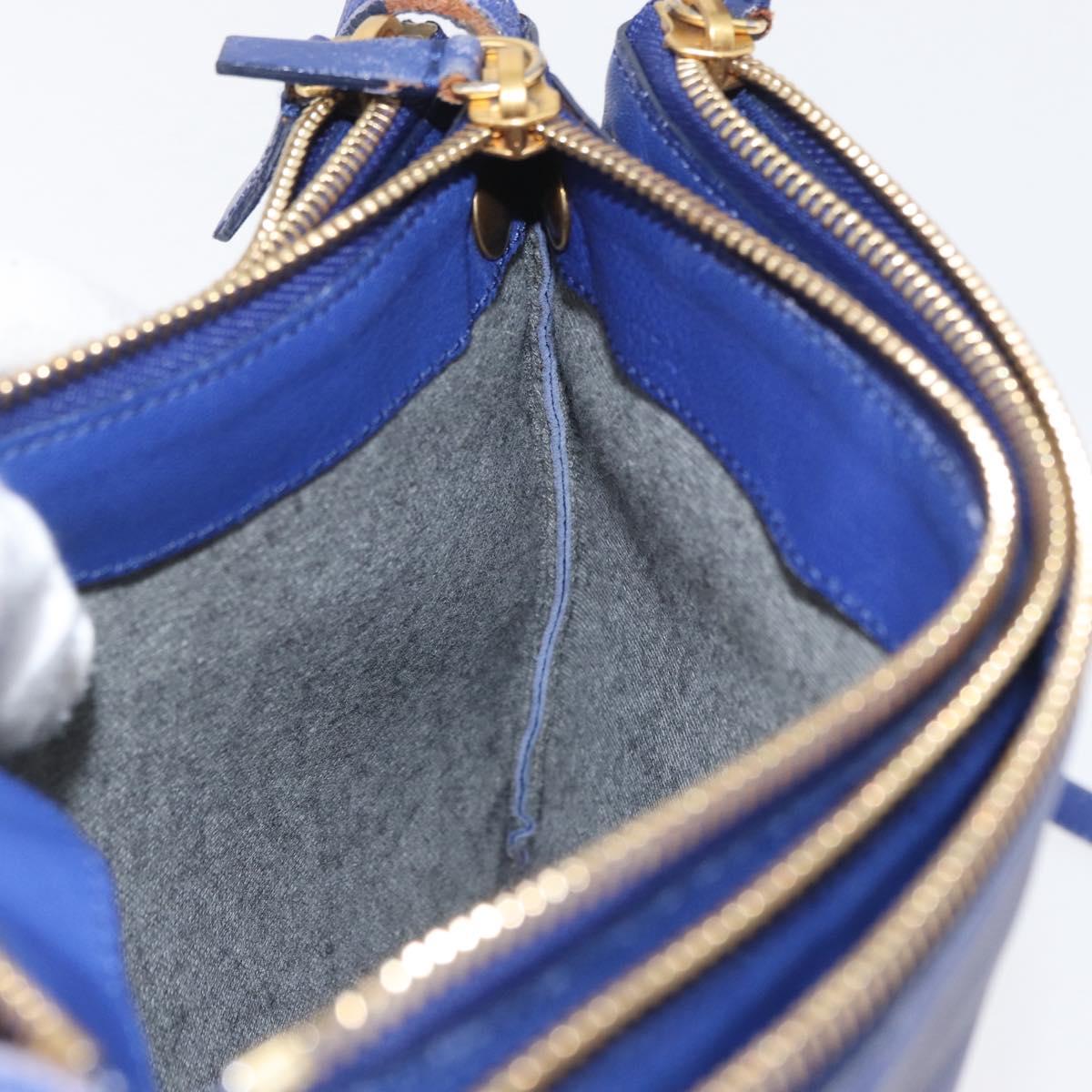 CELINE Trio Shoulder Bag Leather Blue Gold Auth ep13474