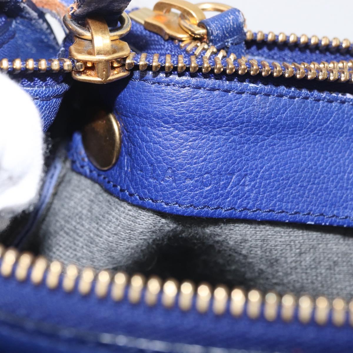 CELINE Trio Shoulder Bag Leather Blue Gold Auth ep13474