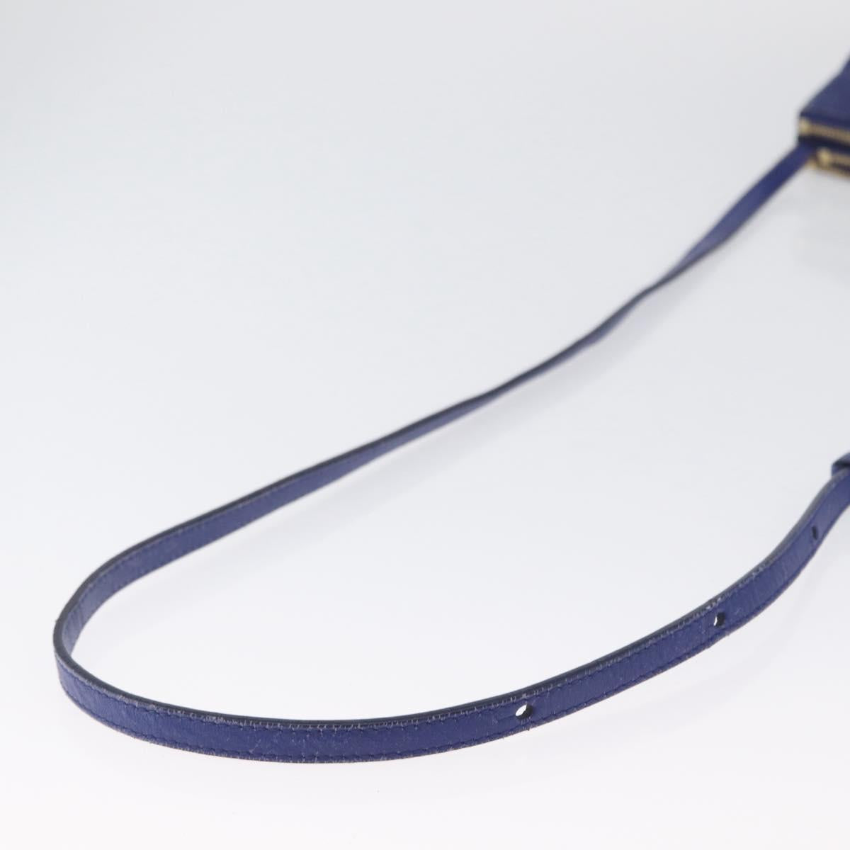 CELINE Trio Shoulder Bag Leather Blue Gold Auth ep13474