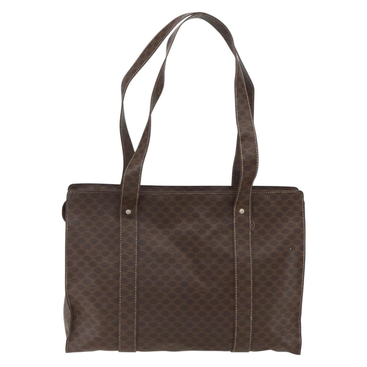CELINE Macadam Canvas Tote Bag PVC Leather Brown Gold Auth ep13478