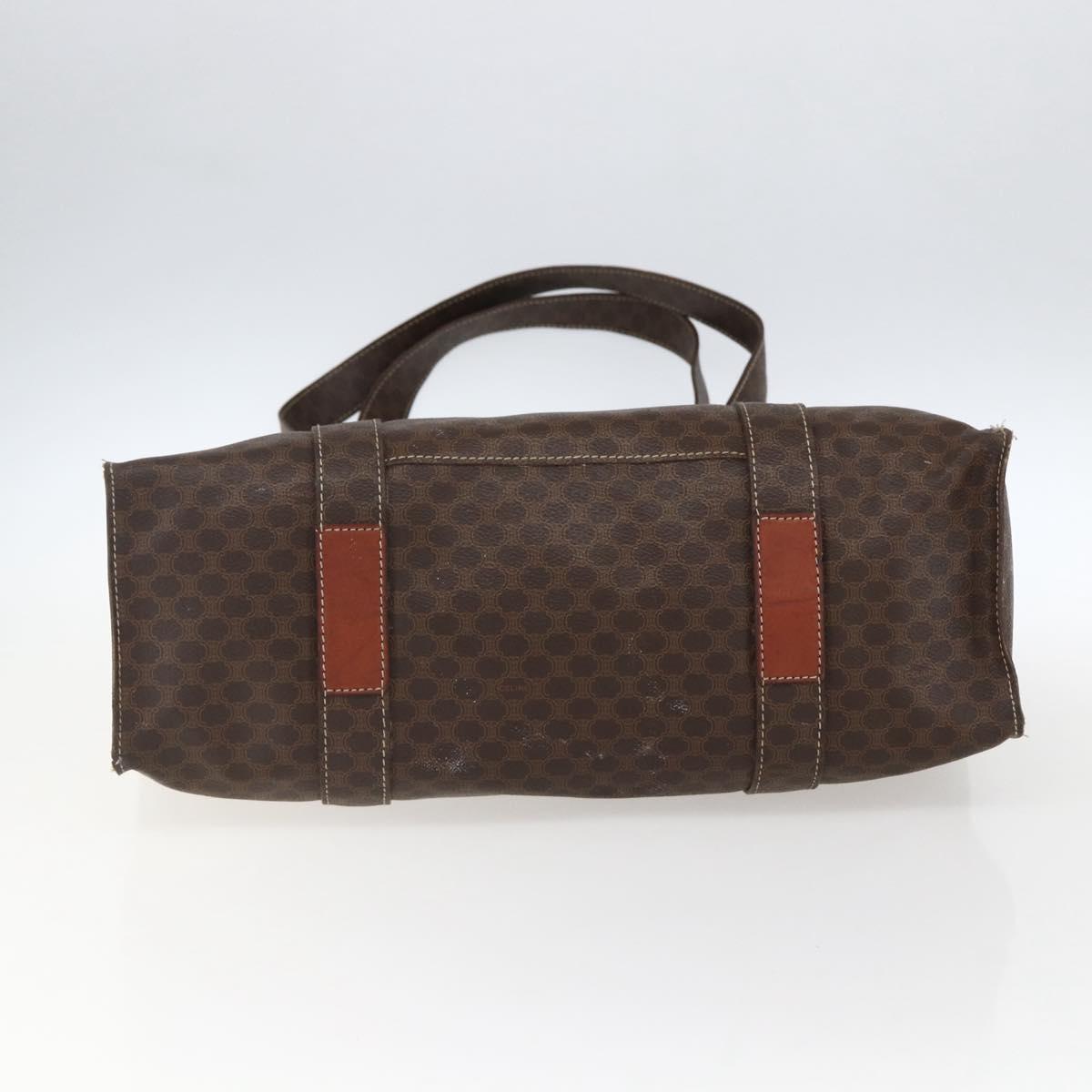 CELINE Macadam Canvas Tote Bag PVC Leather Brown Gold Auth ep13478